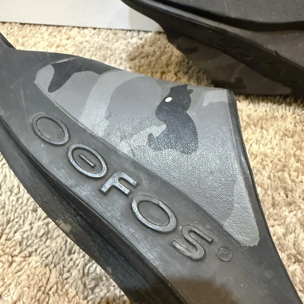 OOFOS OOahh Sport Flex Sandals Shoes Mens Size 11 Womens 13 Black Camo Recovery